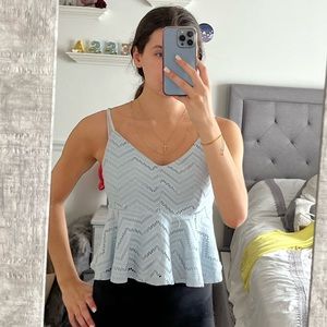 Light Blue Dynamite Ruffled Flowy Vneck Top Cutout Design M
